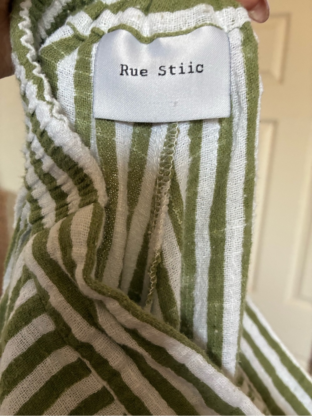 Wide-Leg Striped Crop Pants in Olive Stripe - Picture 4 of 5